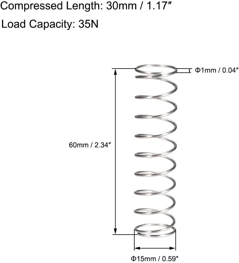 Toolparts And Accessories 15mmx1mmx60mm 304 Stainless Steel Compression Spring 35N Load Capacity 15pcs (#CN#130824-05358)