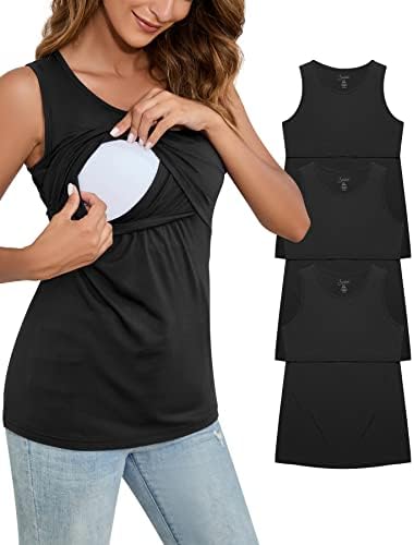 Sosolism Maternity Postpartum Breastfeeding Tank T-Shirts Casual Round Neck Pregnancy Clothes, Black, XL
