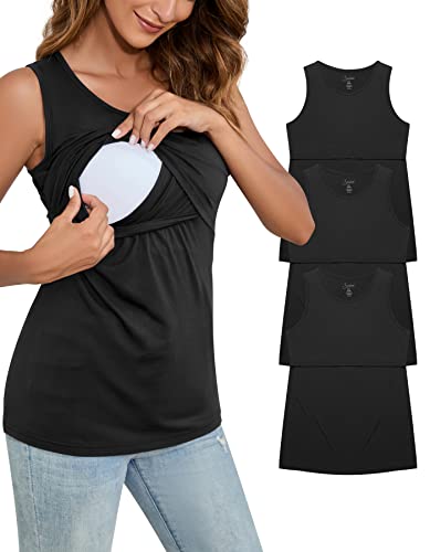 Sosolism Maternity Postpartum Breastfeeding Tank T-Shirts Casual Round Neck Pregnancy Clothes, Black, Xl #TOP20
