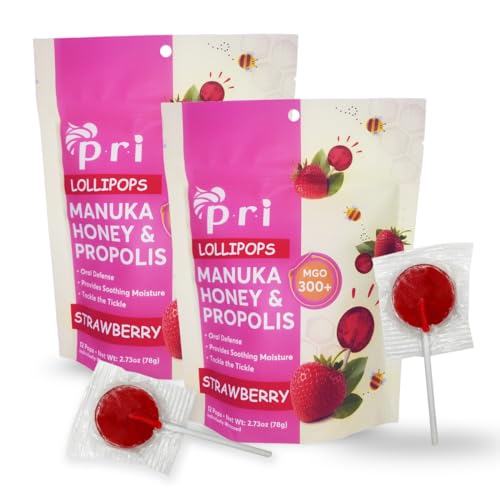 P.R.I Strawberry Manuka Honey Lollipops with Propolis & Menthol, MGO