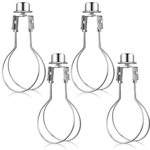 Image of Honoson 4 Pcs Bulb Lamp Shade Light Bulb Clip Adapter Includes Finial and Lampshade Levellers for Replacement (Silver)