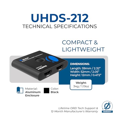 Image of OREI 8K Bi-Directional HDMI Switch 2x1 /1x2 - 8K@60Hz, 4K@60Hz, 40Gbps, HDCP 2.3, HDR10+, Dolby Vision (UHDS-212)