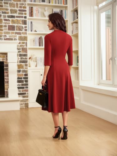 Image of GRACE KARIN Work Dresses for Women 2026,Midi Business Dress,3 /4 Sleeve Classy Fit and Flare Dress with Pocket