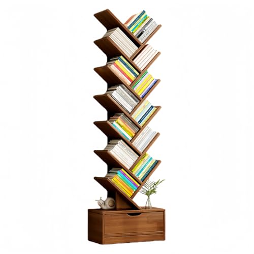 miluFox【スリム8段本棚】大容量コミックラック 省スペース設計 ホームオフィス・リビング収納に | 転倒防止 隙間収納 雑誌・CD整理 | おしゃれでスタイリッシュ (クルミ色です,34*20*158CM)