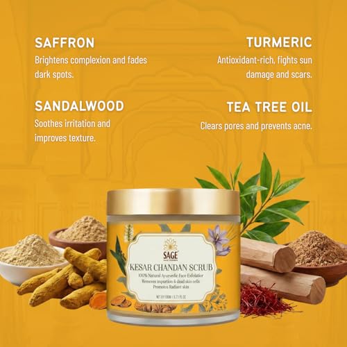 Image of Kesar Chandan Face Scrub with Saffron, Sandalwood & Walnut | Helps with Tan Removal & Dead Skin | Contains Skin Brightening & Polishing Properties - (110 gms)