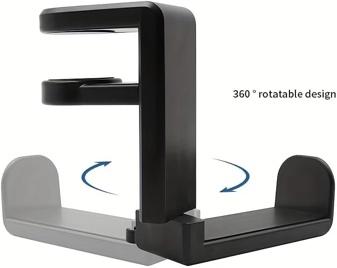 360° Rotating Headphone Stand - Desktop Earphone Hook with Swivel Design, Gaming Headset Holder for Controller & Utility Hooks, Adjustable Desk Mount for Wired & Wireless Headsets