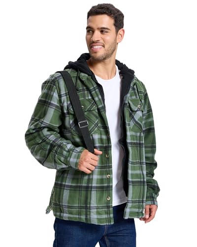 Image of TanBridge Men's Cotton Plaid Shirts Jacket Full Zip Fleece Flannel Sherpa Lined Hoodies Heavyweight Hoodies Jacket for Men