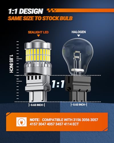 Image of SEALIGHT Reverse Light Bulbs, 3157 LED Bulb White, 700% Brighter 3156 3057 4157 4114 T25 Bulbs 57-SMD LED Chipset with Projector Len for Brake Light, DRL, Backup Light, Pack of 2
