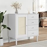 skm credenza senja aspetto rattan bianco 80x40x80 cm massello pino mobili, armadietti e portaoggetti (20,5kg)