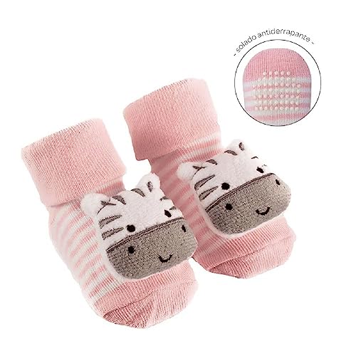 Buba Meias Antiderrapantes Com Chocalho Zebrinha Rosa