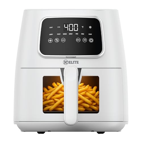 Kitchen Elite 5.5 Qt. Digital Air Fryer, Countertop Cooker with LED Screen, Presets for Air Fry, Roast, Dehydrate, Defrost and Reheat, White