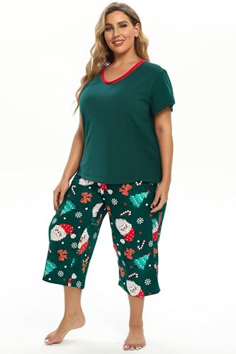 Image of Vozanet Women's Pajamas Set Soft V Neck Sleepwear Top and Capri Pj Lounge Sets Cartoon Heart Shape Cat Nighty Plus Size