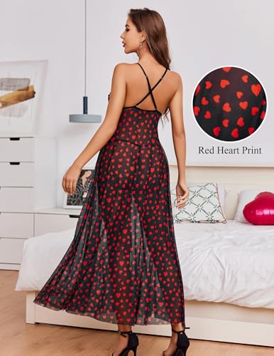 Image of SSoShHub Women Lingerie Lace Babydoll Dress Open Front Sleepwear Long Sheer Nightgowns V Neck Nightwear for Wife, Women Wedding Valentine Special Night Occasion Festival