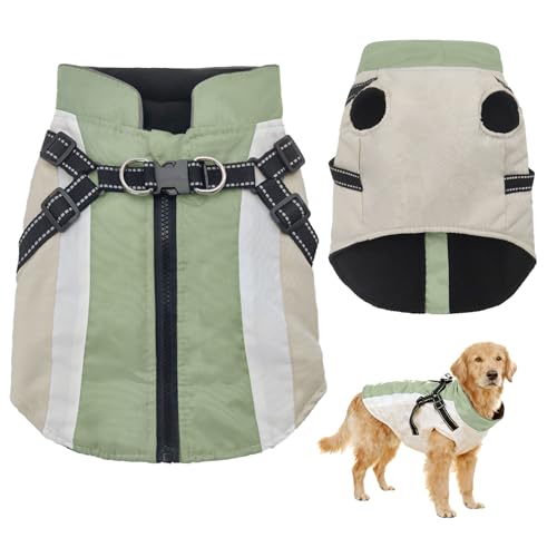 OYIWINMI hundemantel mit Geschirr für kleine Hunde Winter hundejacke wasserdicht wintermantel hundekleidung bauchschutz Mantel kostüm Winterjacke klein (Grün, XS)