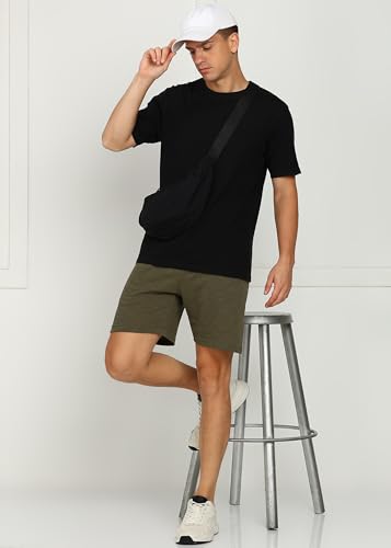 Image of Alan Jones Clothing Men's Easy Stretchable Shorts | Cotton Blend Slub Fabric | Elastic Waist with Adjustable Drawstring | Soft Touch Casual Shorts with Side Pockets