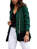 Tomwell Blazer Damen Elegant Anzugjacke Mantel mit Knopfleiste Military Blazer Lang Blazer Slim Fit Blazer Freizeit Stehkragen Business Büro Anzug Jacken C Grün XL