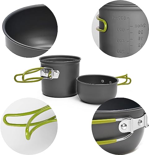 Camping Cookware Mess Kit for 1 People,ISFORU Camping Non-Stick Cooking Set Include Backpack Pot and Pan Set with 304 Stainless Steel Cup and Utensil Set for Traveling Trekking and Hiking - Image 6