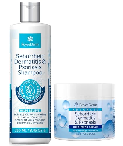 Roycederm Seborrheic Dermatitis & Psoriasis Scalp Treatment Kit – Shampoo + Cream for Dry Itchy Scalp, Dandruff, Folliculitis Relief, Anti-Itch & Soothing Care System