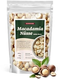 Feinwälder® Macadamianüsse Hälften 1kg Naturbelassen & Ungesalzen - Macadamia-Nüsse roh für Backen, Kochen & Snacks - Halbe Macadamia-Kerne, Macadamia-Nuss glutenfrei & vegan