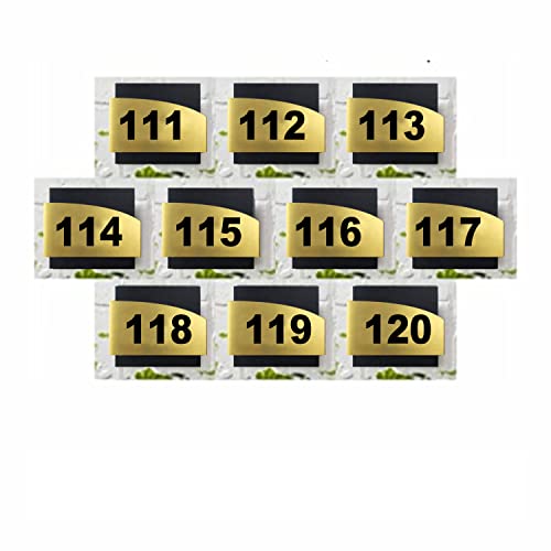 Image of Combo Number Plate | Combo SET111-120(Pack of10)| Laser Cut Acrylic Black and Gold Color Smooth Finish Plate with Double Side Tape on Backside