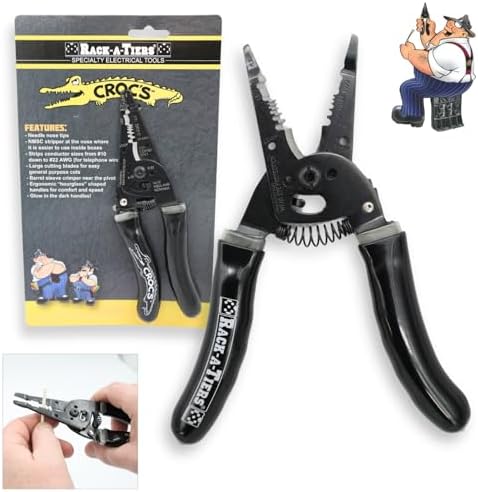 Rack-A-Tiers Croc's Sr. Needle Nose Wire Strippers, Electrician Wire Crimper & Stripper, Wire Stripper Cutter, Ergonomic Glow-in-the-Dark Handles, Wire Insulation Stripper (47000)