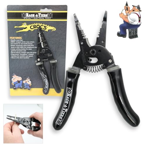 Rack-A-Tiers Croc's Sr. Needle Nose Wire Strippers, AWG 10-22, Electrician Wire Crimper & Stripper, Wire Stripper Cutter, Ergonomic Glow-in-the-Dark Handles, Wire Insulation Stripper (47000)
