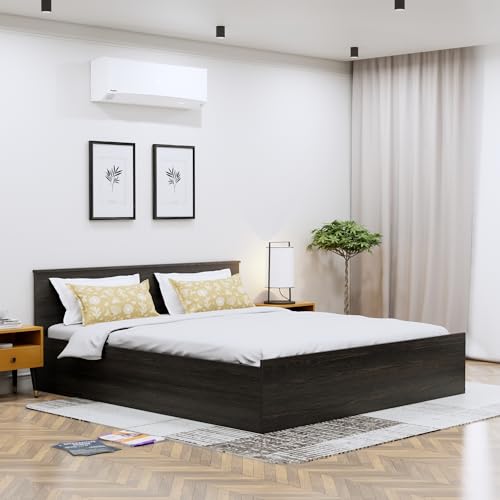 Image of Bniture Modern King Size Bed with Storage Box | Engineered Wood Bed Designer Headboard | Wooden Bed King Size Cot Double Bed with Storage for Bedroom 3 Year Warranty (Flower Wenge)