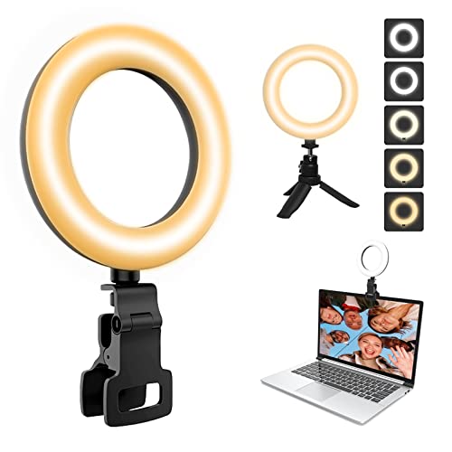 Ringlicht Laptop, Ringlicht Monitor, 5 Inch Videokonferenz Licht mit Stativ, mit5 Farbe und 10 Helligkeit,für Video…