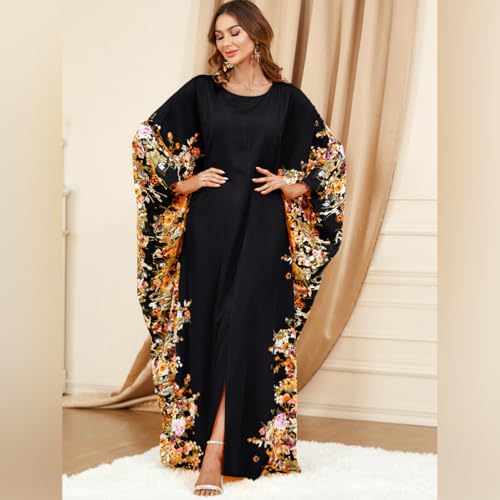 ODIZLI Ramadan Abaya for Women Muslim Batwing Sleeve Floral Print Prayer Dress Dubai Turkey Kaftan3