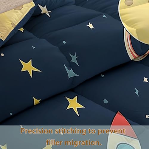Edredón de luna y estrellas reversible estilo cohete universo 7