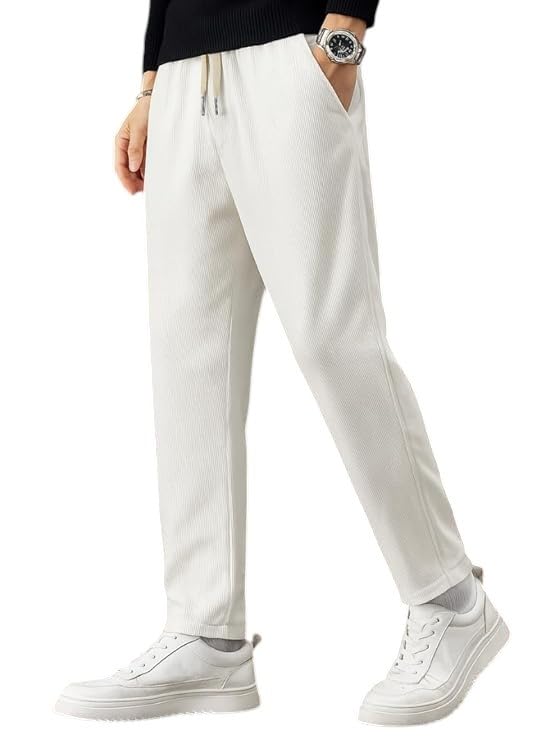 NoseQueen Men's Corduroy Relaxed Fit Stretchable & Comfortable Sweatpant Trousers Pant