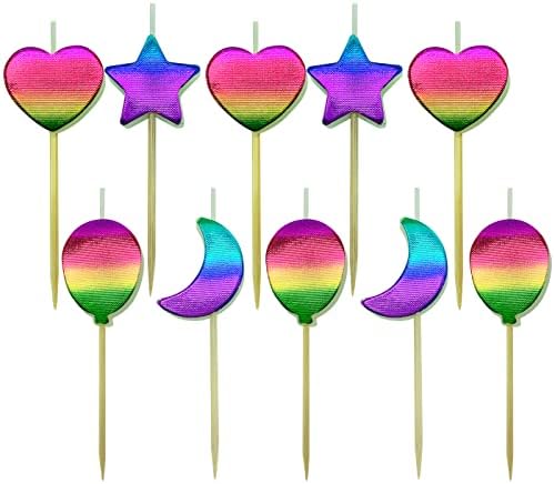 Number Candles Rainbow for Happy Birthday Cake Numbers Candle Cakes Topper Decorations Toppers Gift Wedding Party 1st First Glitter (Heart,Star,Moon,Balloon, Rainbow)