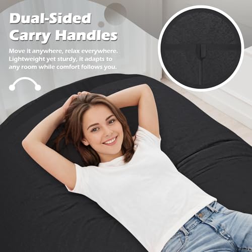 Image of 4FT Bean Bag Chair 4'Big Bean Bag Chairs with Adults, Large Beanbag Chair | Bean bag Lounger with Machine Washable Cover Luxurious Velvet Fabric, Comfy Chairs for Living Room, Bedroom, Dorm, Black