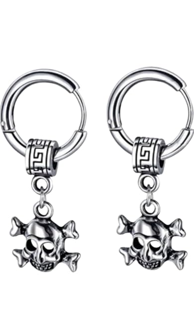 Men’s Gothic Skeleton Head Dangle Huggie Earrings, Punk Titanium Steel Silver Hoop Piercing Jewelry, Stainless Steel Gothic Style Earrings for Men and Women-picture-39