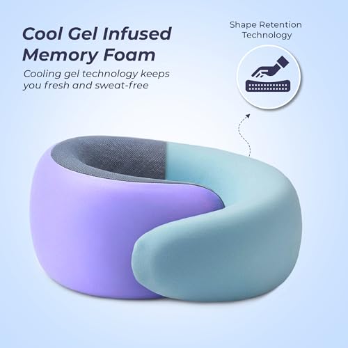 Image of Billebon Memory Foam Neck Pillow, Snake Shape Travel Pillow with Snap Button, Neck Pillow for Travelling & Flight Travel, Ergonomic Support for Comfort & Pain Relief(Lavender Single)