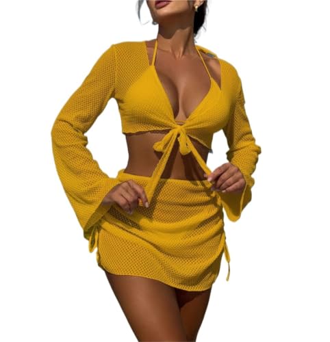 Maillot de bain séparé 4 pièces jaune pour vos vacances d'été à la plage
