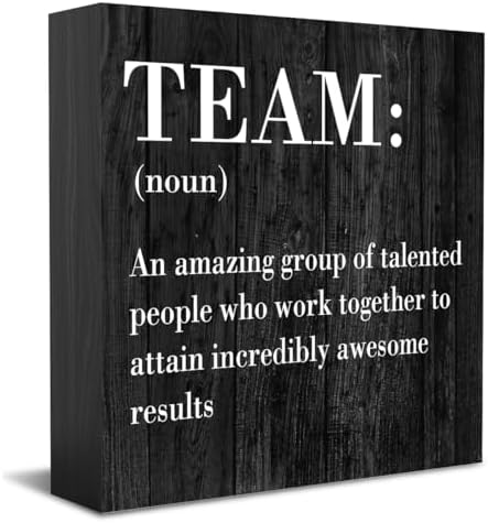 Inspirational Team Noun Office Decor Desk Decor Wooden Box Sign Rustic Black Wood Block Plaque Box Sign for Home Office Desk Shelf Table Decoration Coworker Gift Team Definition Teamwork Sign