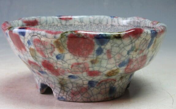 越前文山☆彩色☆竹箕形鉢☆盆栽・山野草