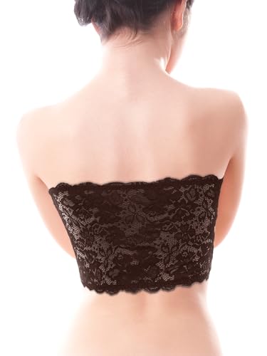 Image of Boao 3 Pieces Women's Floral Lace Tube Top Bandeau Strapless Bras Seamless Stretchy Chest Wrap