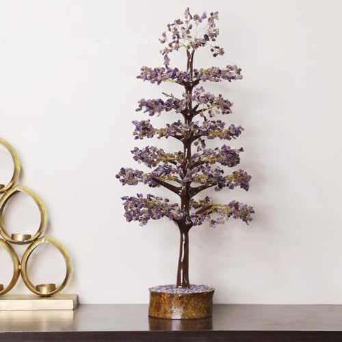 Image of Amethyst Crystal Tree (1500 Beads) Handmade Gemstone showpiece for Home Decor Living Room | M-Seal Decorative Items & Birthday Gifts for Women | Home Decoration Gift & Display Show Pieces