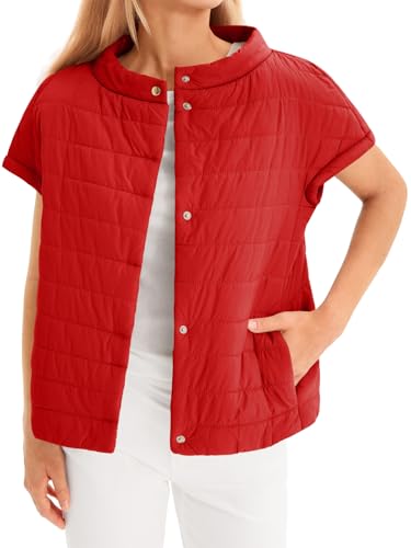Tankaneo Womens Puffer Vest Button Up Short Sleeve Winter Jacket Casual Lightweight Quilted Jackets
