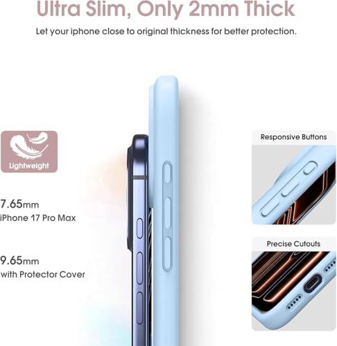 Image of DIZORO Compatible for iPhone 17 Pro Max Case,Classic Liquid Silicone Mobile Phone Case,Integrated Camera Control Button,Anti-Scratch Soft Microfiber Lining, Ice Blue