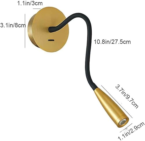Miniatura 7 de Manguera de cuello de cisne flexible LED para pared, luz de lectura enfocada para dormitorio, lámpara de pared ajustable para cabecero de noche,