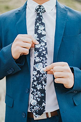 Image of DAZI Men's Skinny Tie Floral Print Cotton Necktie, Great for Weddings, Groom, Groomsmen, Missions, Dances, Gifts.