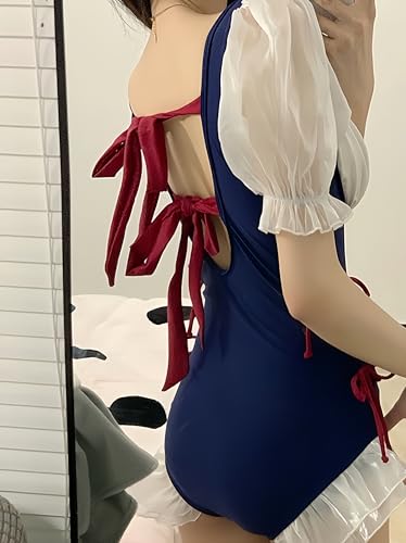 JHTPSLR One Piece Swimsuit for Teen Girls Puffer Sleeve Ruffle Lace Back Up Bathing Suit Balletcore Princess Swimwear3