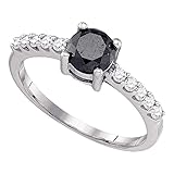 1,00 quilates Anillo de compromiso de oro blanco de 10 quilates para mujer, redondo, color negro mejorado, diamante solitario de boda