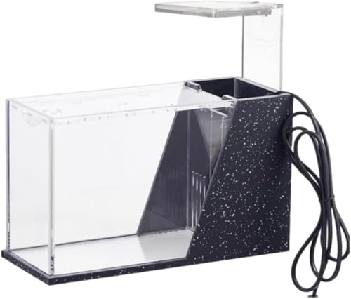 Brfveob 2個 水族館 水槽卓上アクリルクリアスクエアタンク水族館用生態小規模オフィス家庭用水族館タンクポンプ付き 金魚鉢 (セサミブラック)
