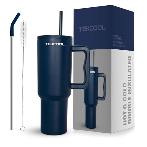 Image of Tumbler with lid and Straw 1200ML Cup Stainless Steel Hot and Cold with Handle and Lid 2 Straw Vacuum Insulated Tumbler for Water, Iced Tea or Coffee Office Gym Travelling
