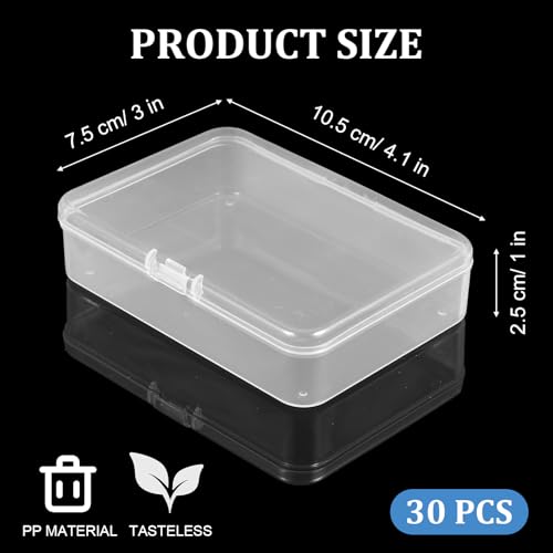 Image of 30 Pcs Clear Plastic Beads Storage Containers Box 4.1 x 3 x 1 InchSmall Clear Boxes with Hinged Lid Plastic Case Mini Square Arts Crafts Storage Organizers for Jewelry Beads Craft Supplies
