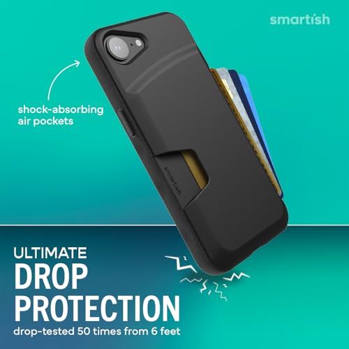 Image of Smartish iPhone 17e /16e Wallet Case + Screen Protector - [Slim + Protective] Phone Case Credit Card Holder + 2-Pack Tempered Glass Screen Protectors for Apple iPhone 17e /16e - Black Tie Affair